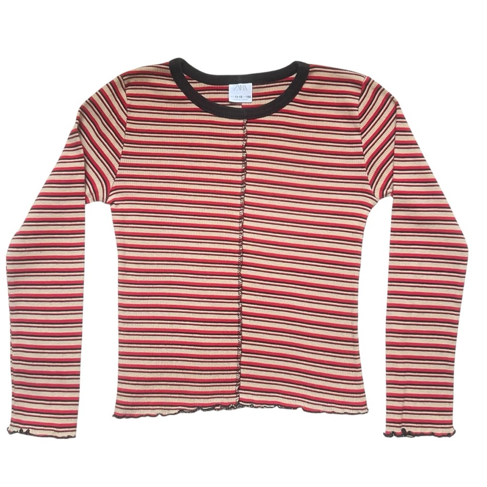 ZARA GIRLS STRIPED LONG-SLEEVE FITTED SHIRT SIZE 11-12